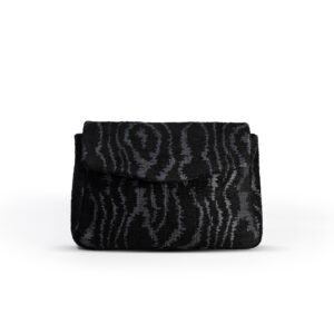 Front view of the Velvet Noir crossbody bag in black moiré jacquard