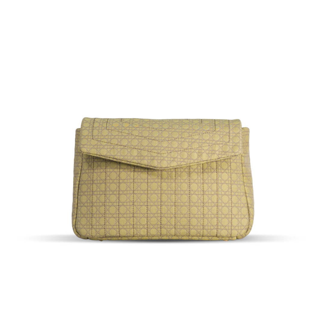 Serena Vienna Vanilla crossbody bag in yellow Austrian jacquard with Viennese cane weave pattern