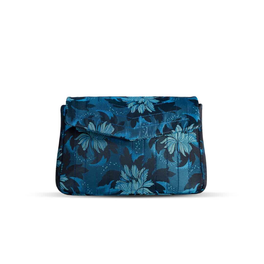 Blue and turquoise floral jacquard crossbody bag
