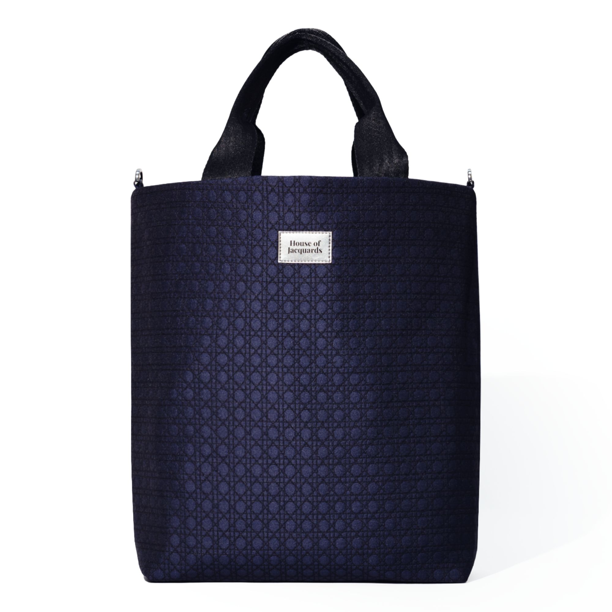 Eleanor Vienna Midnight navy jacquard business tote with Viennese cane weave pattern